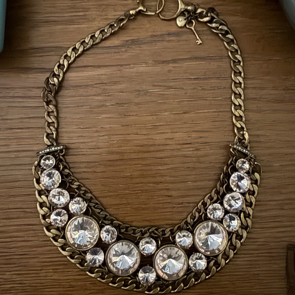 Lucky Brand chic Gold Statement Necklace with Clear Gems